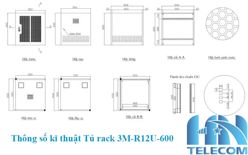 Tủ rack 3M-R12U-600 thông số