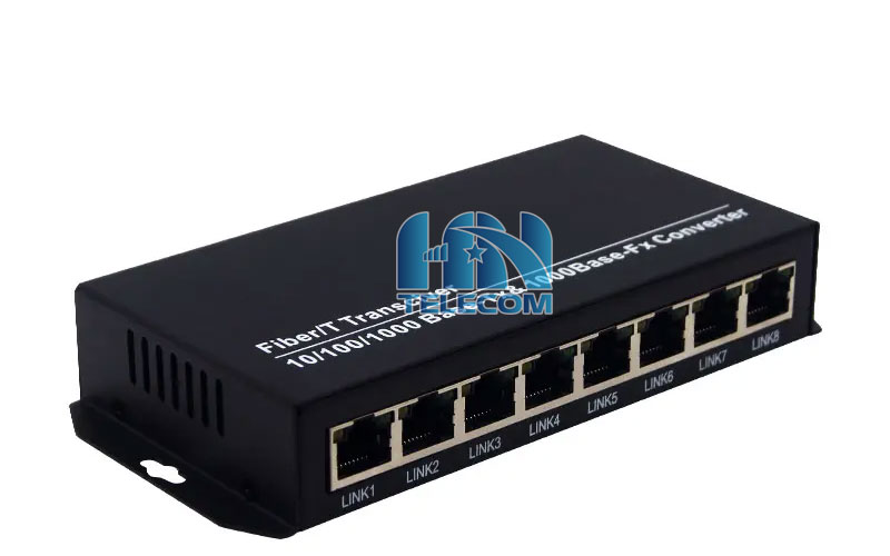 Converter 2 cổng quang 8 cổng LAN tốc độ 100M to 1000m