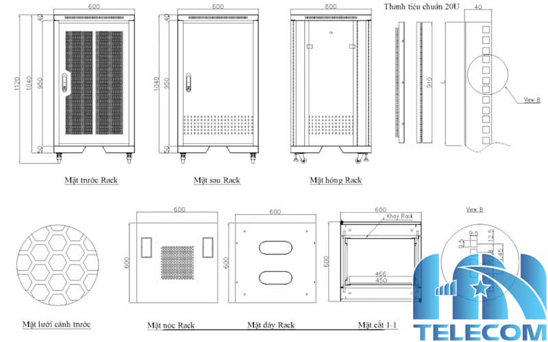 kích thước Tủ rack 3M-R20U-600