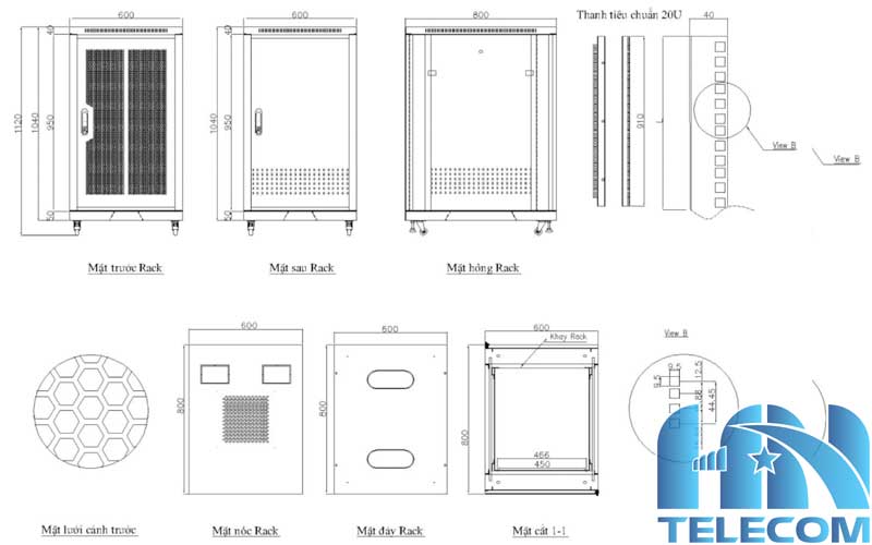 kích thước Tủ rack 3M-R20U-800