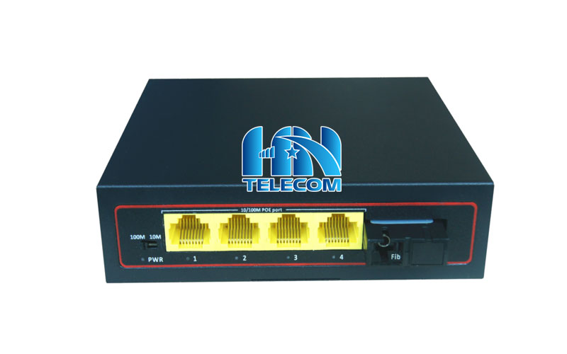 Switch quang 4 port POE 10/100m, 1 cổng quang SC