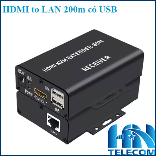 Bộ kéo dài HDMI to LAN 60m dùng dây cáp mạng có USB