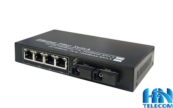 Switch quang POE 4 port 1000mbps 2 cổng quang sc simplex