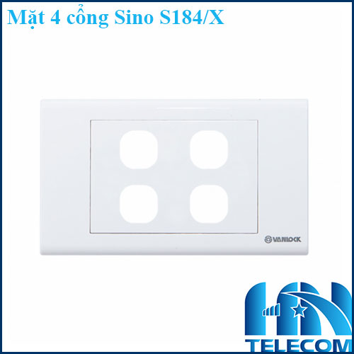 Mặt-4-cổng-Sino-S184X Mặt 4 cổng Sino S184/X hình chữ nhật, wallplate 4 cổng